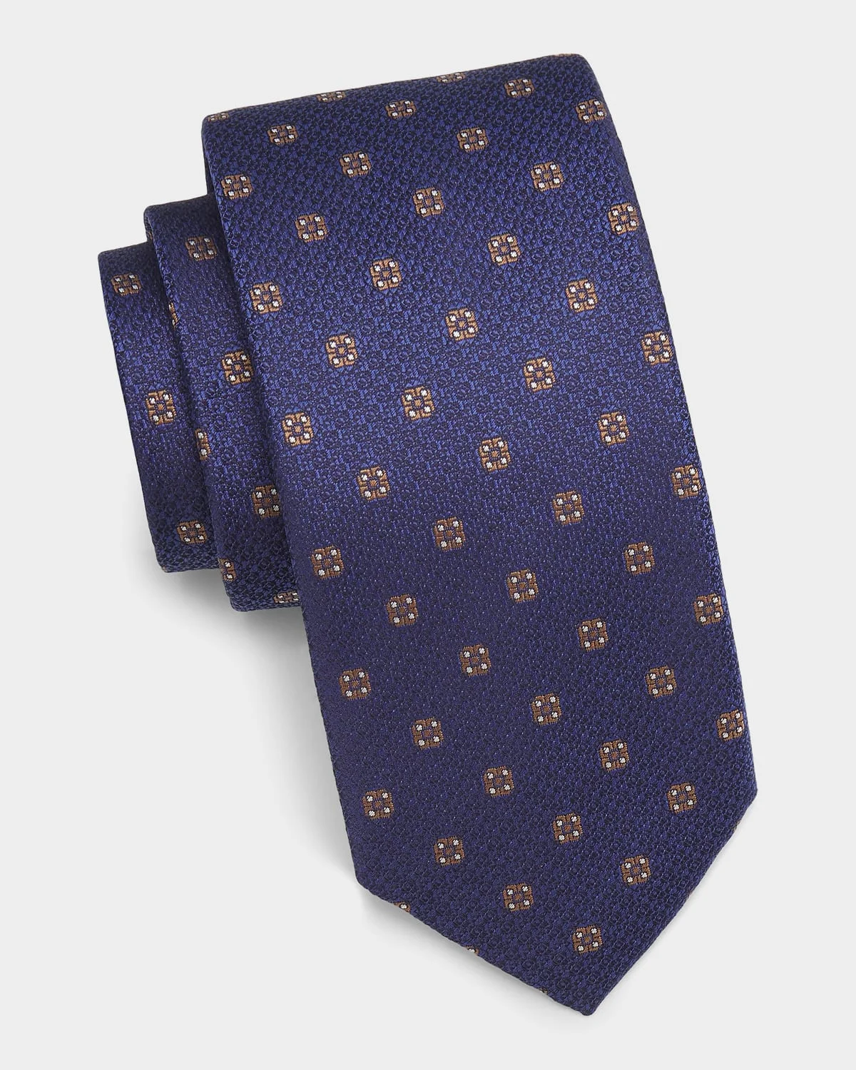 Men's Textured Medium Silk Tie, Blue - 1