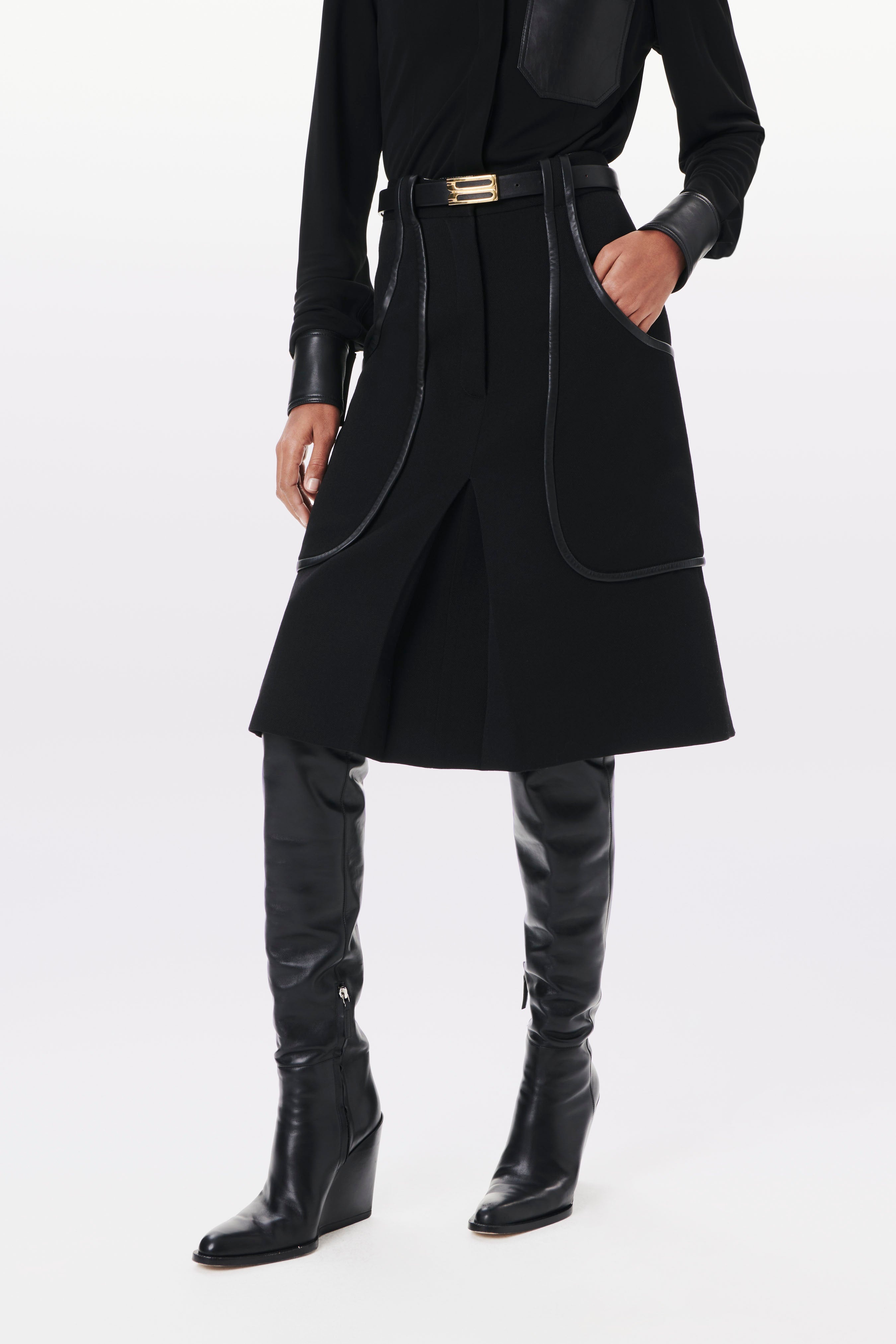 Patch Pocket Midi Skirt in Black - 3