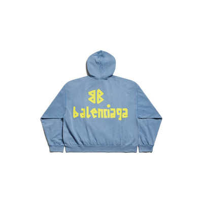 BALENCIAGA Men's Tape Type Ripped Pocket Hoodie Large Fit in Faded Blue outlook