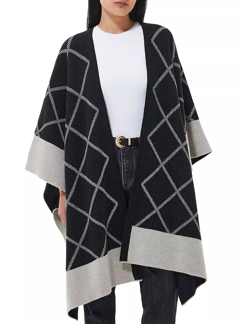 Cosmia Windowpane Check Wool-Blend Cape - 3