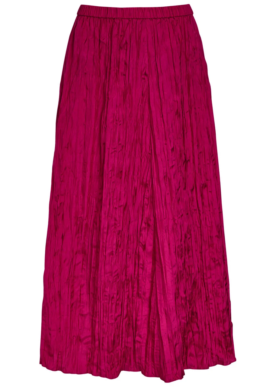 Eileen Fisher Crinkled Plissé Silk Midi Skirt - 1