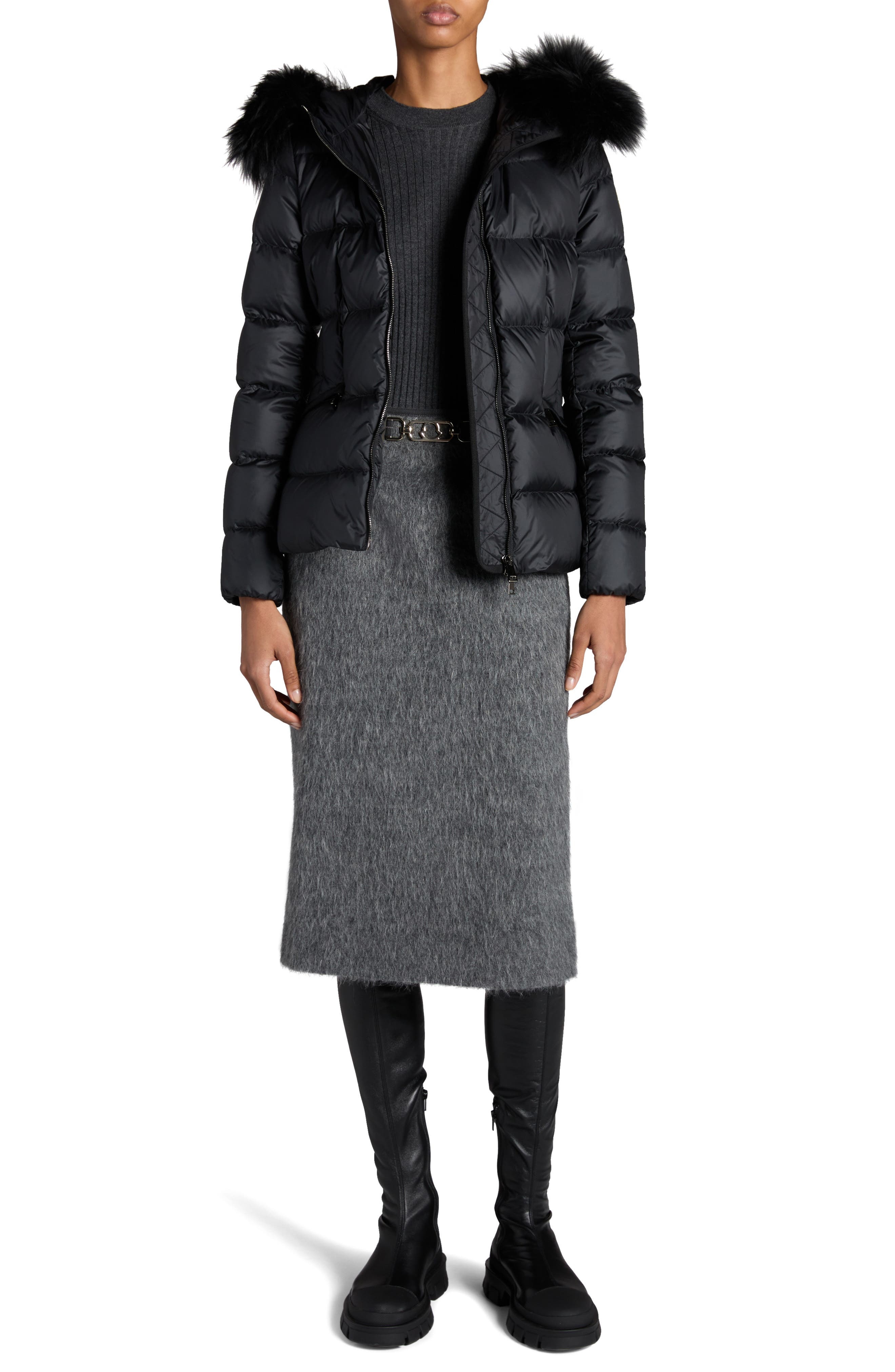 Moncler Boed Down Puffer Jacket with Genuine Shearling Trim in Black at Nordstrom - 2