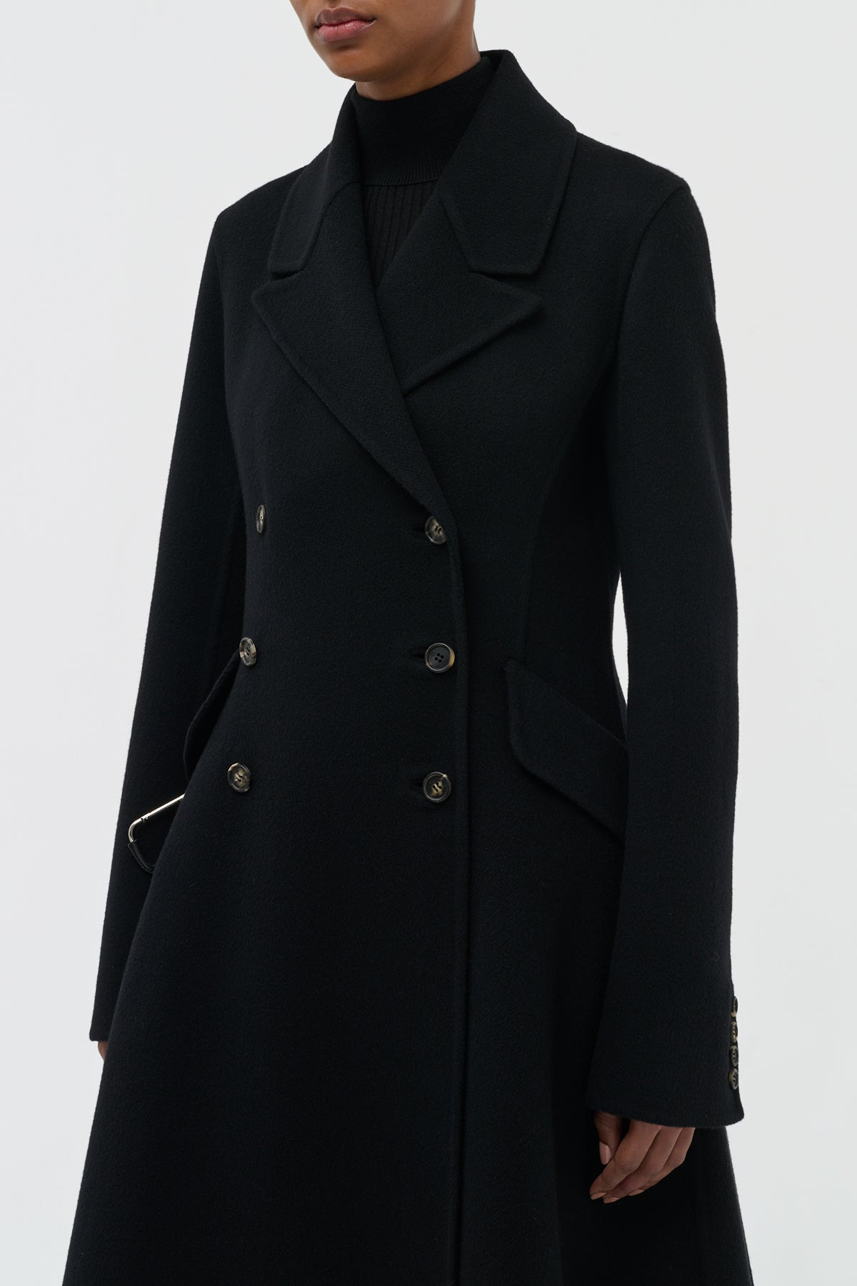 Cantwell Coat in Black Double-Face Recycled Cashmere - 7