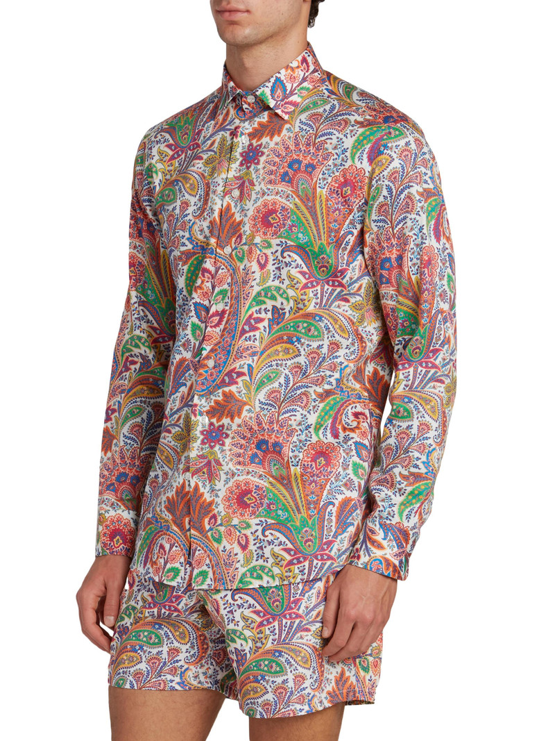 Men's Roma Paisley Cotton Button-Front Shirt - Stampa Bianco 4