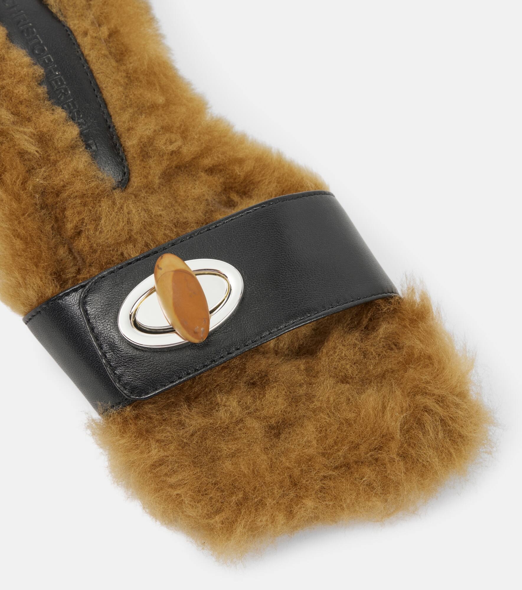 Turnlock shearling-trimmed mules - 5