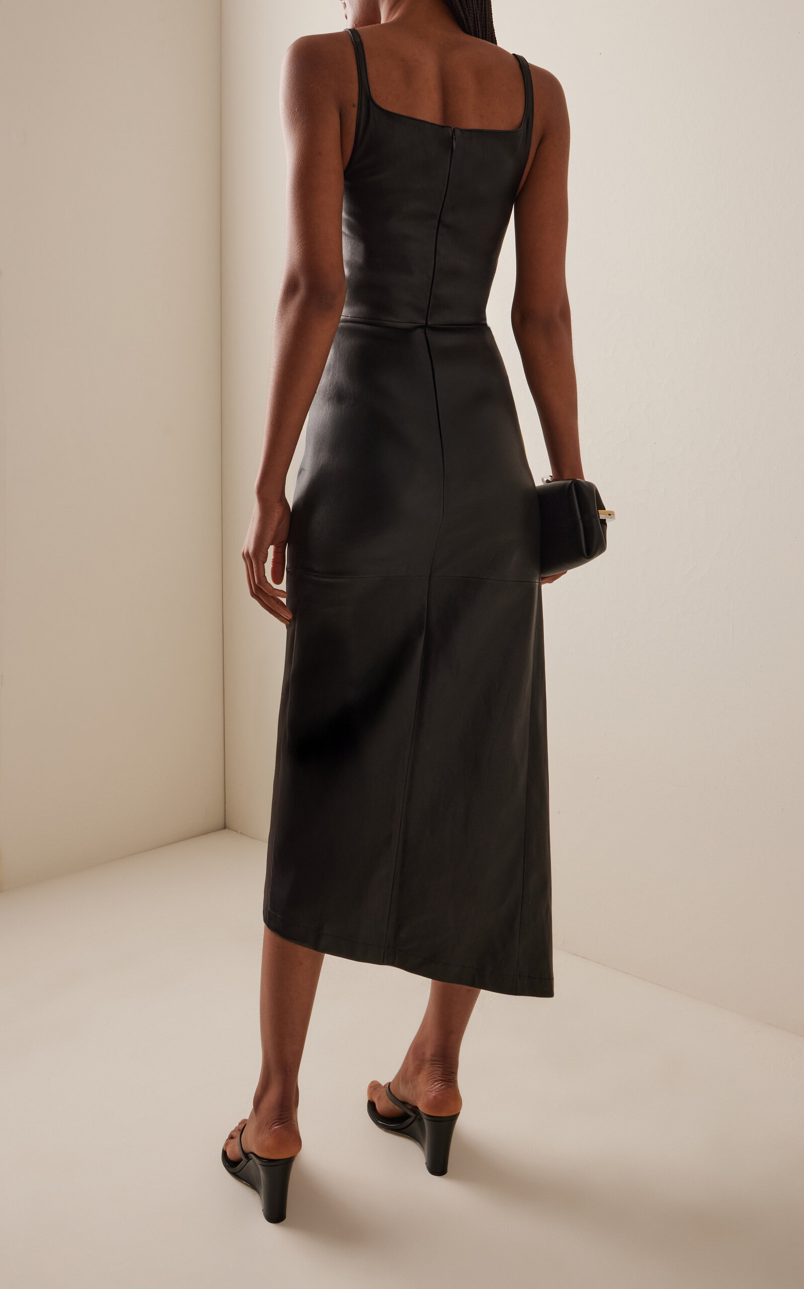 Button-Detailed Leather Midi Dress black - 4