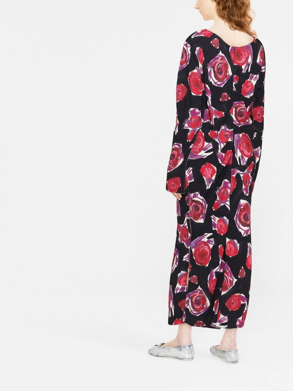rose print long dress - 4