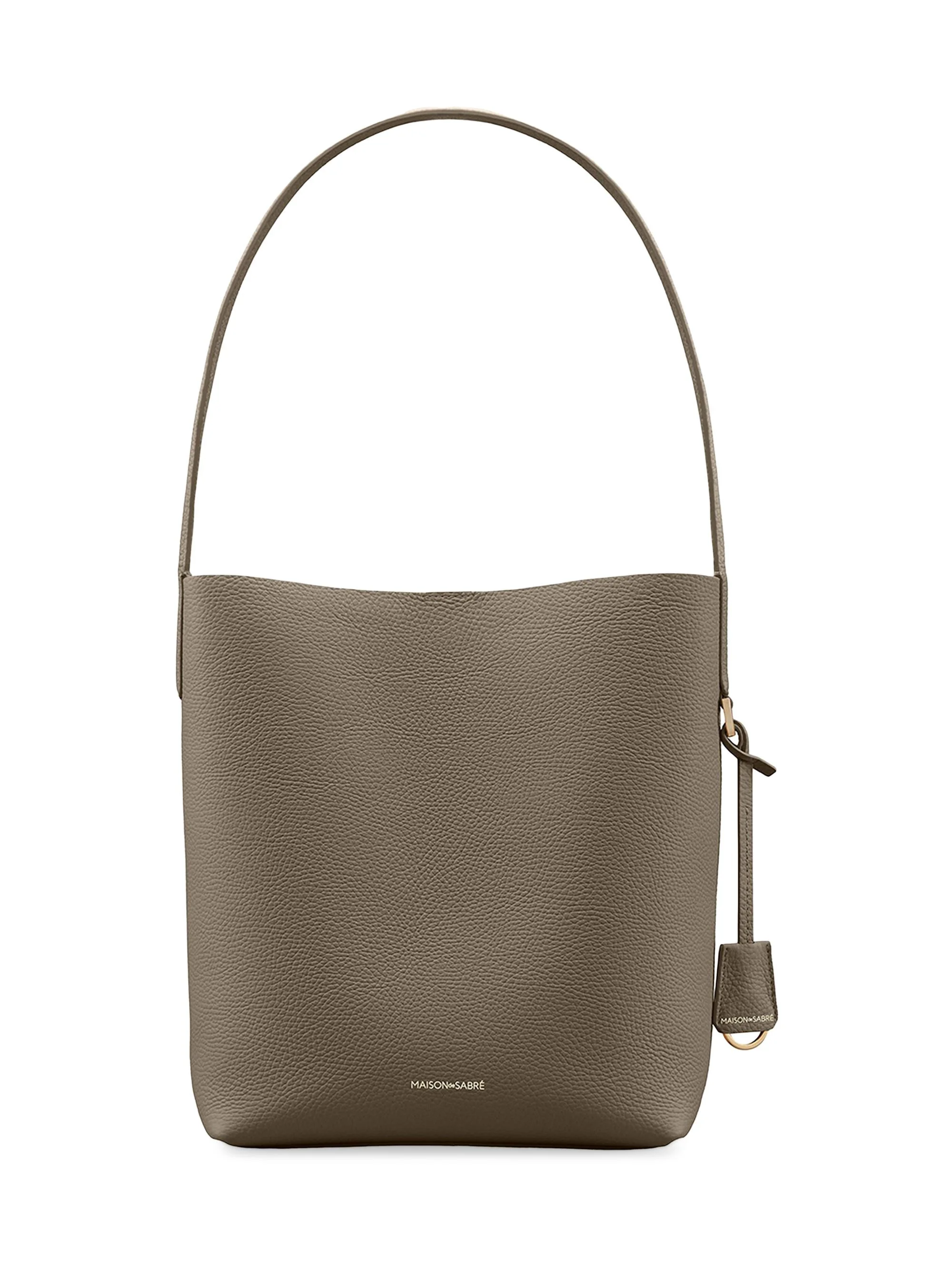 Women's Leather Bucket Soft Tote Bag - Cashmere Matcha - 1