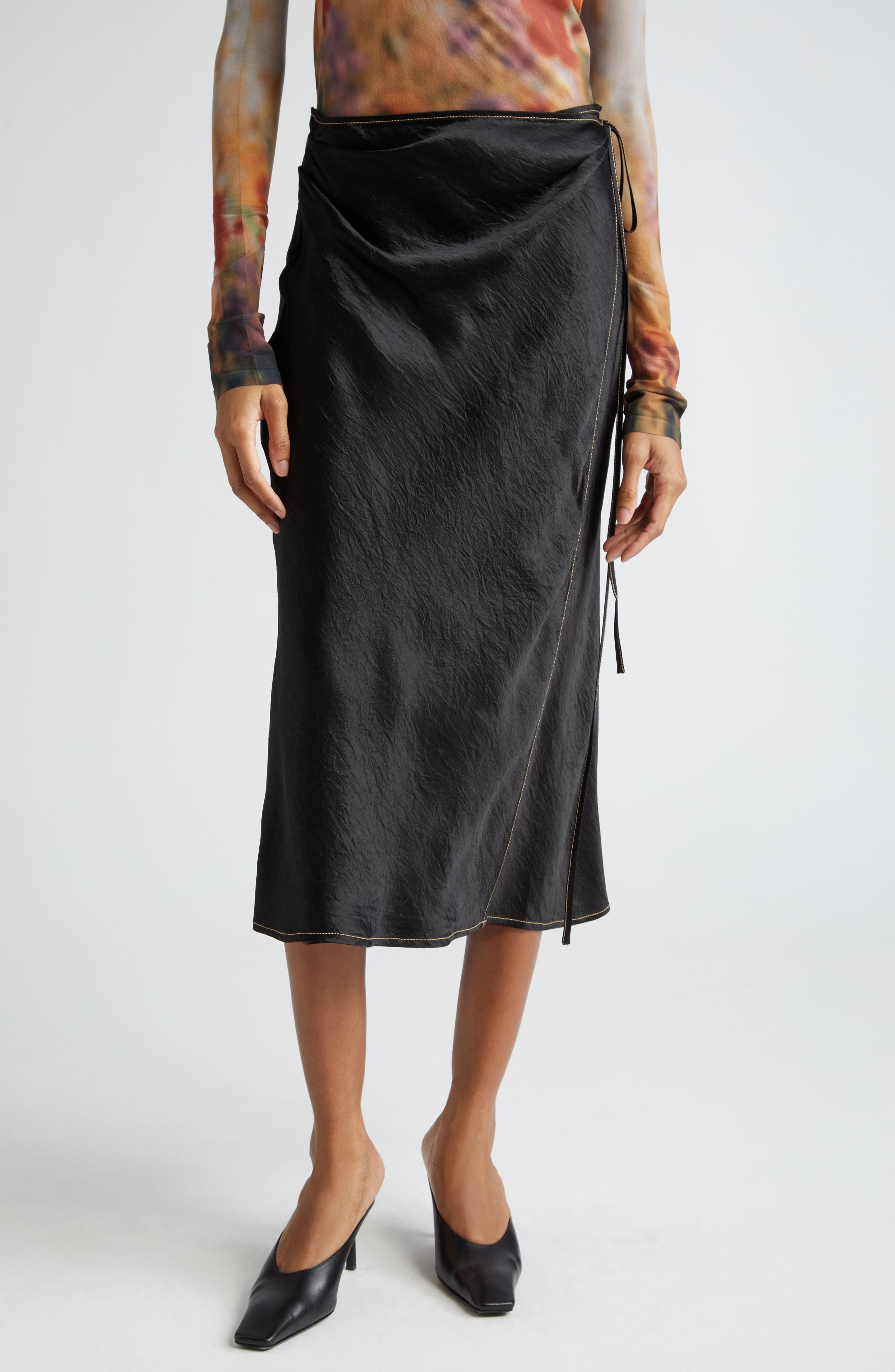 Iala Crinkle Satin Wrap Skirt - 3