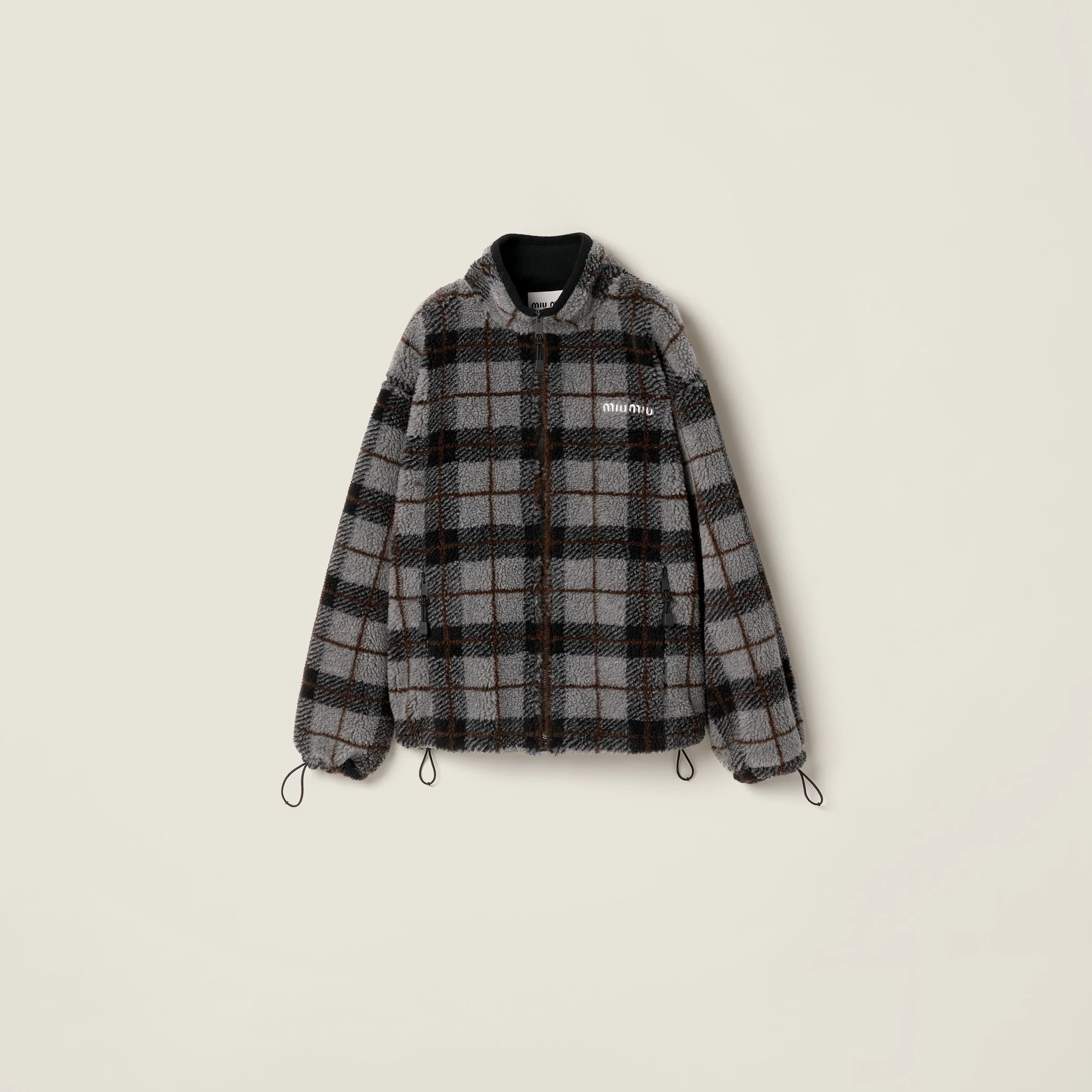 Checked teddy zipper jacket - 1