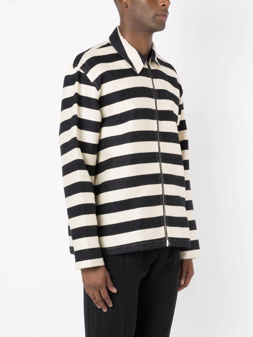 striped zip-up shirt jacket - 3