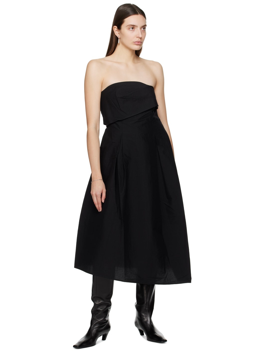 Black Strapless Midi Dress - 4