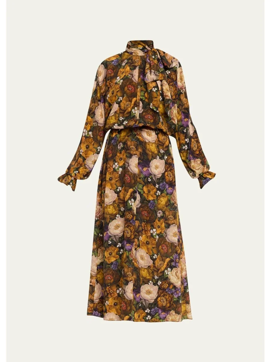 Seraphina Silk Long-Sleeve Floral Dress - 1