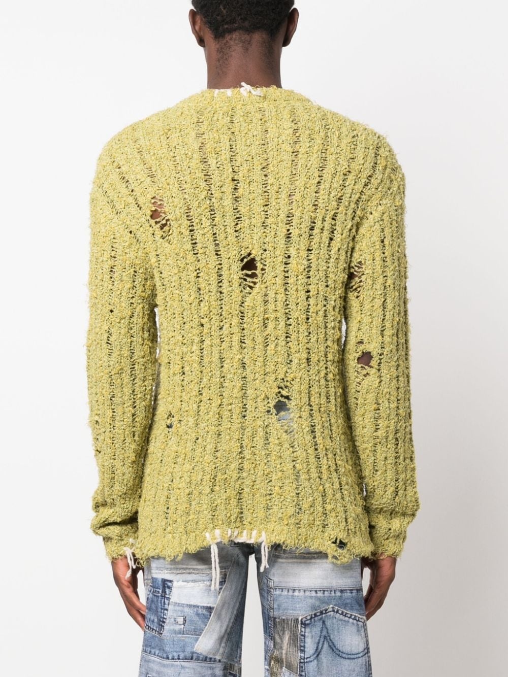 distressed-effect ribbed-knit jumper - 4