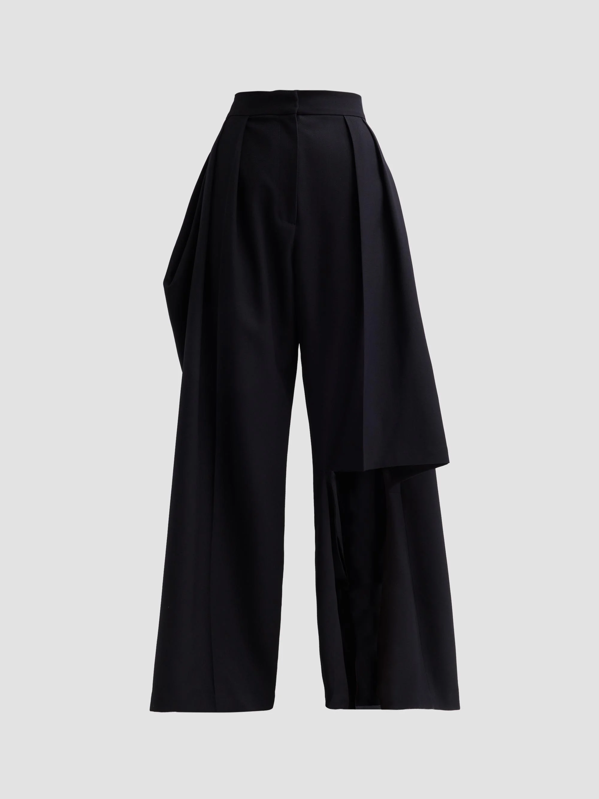 A. W.A. K.E. MODE Women's Draped Wool Slit Knee Pants - Dark Navy - 1