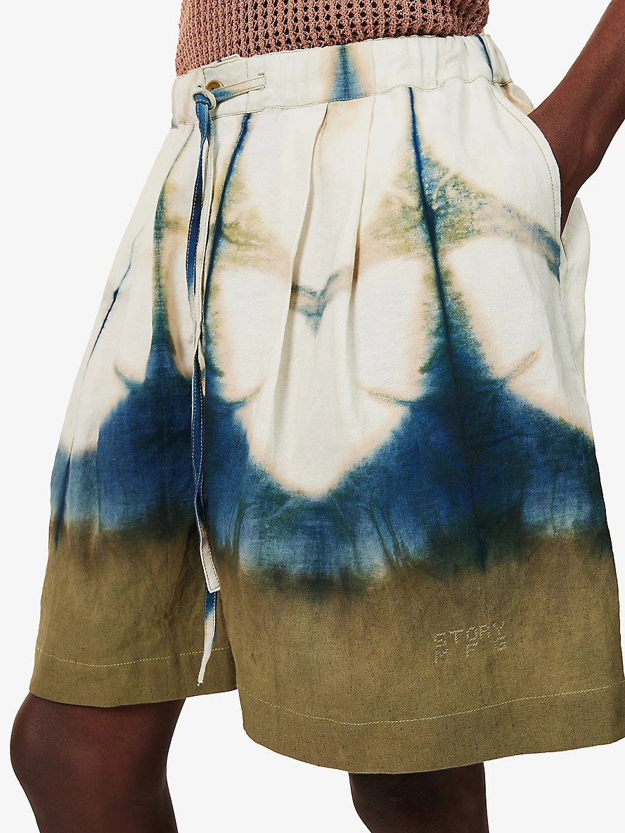 Bridge tie-dye print cotton and linen-blend shorts - 5