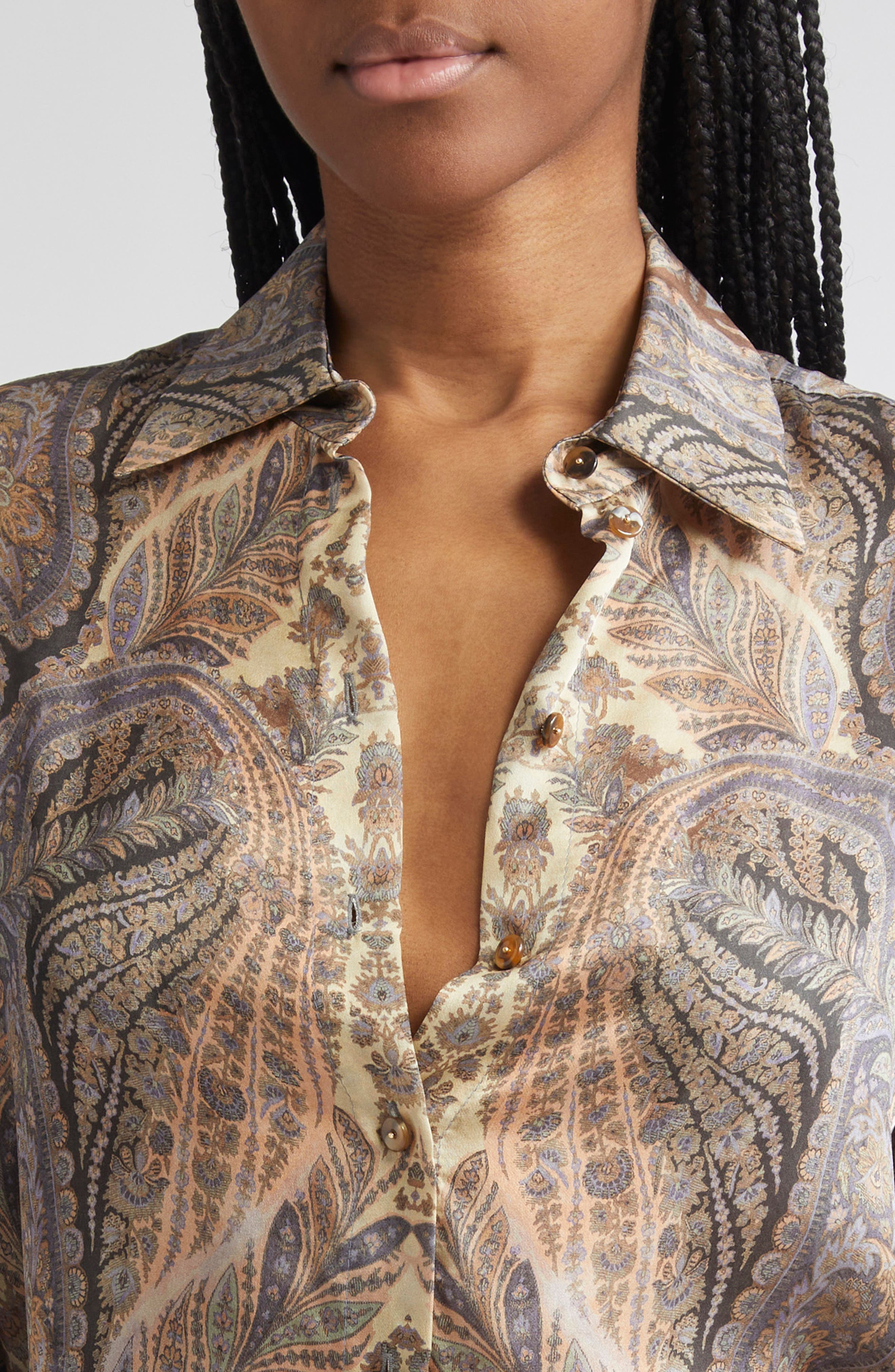 Zimmermann Hypnotic Silk Button-Up Shirt in Denim Paisley at Nordstrom - 4