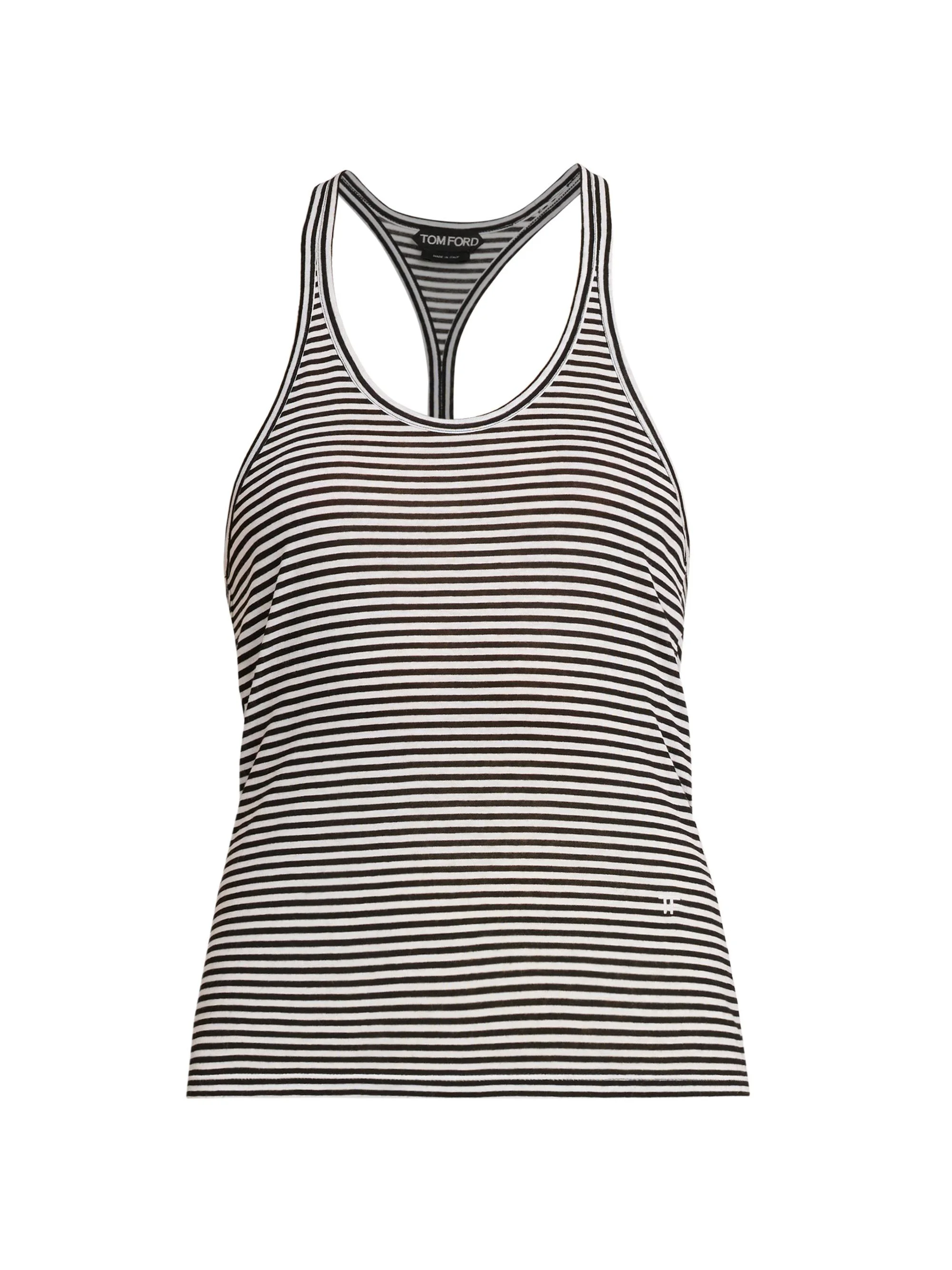 Women's Striped Jersey Racerback Tank - Black White - 1