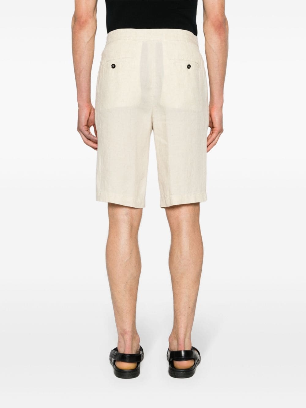 drawstring-waist linen shorts - 4
