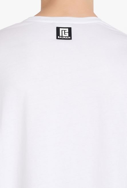 Oversized white eco-designed cotton T-shirt with black Balmain logo print - 8