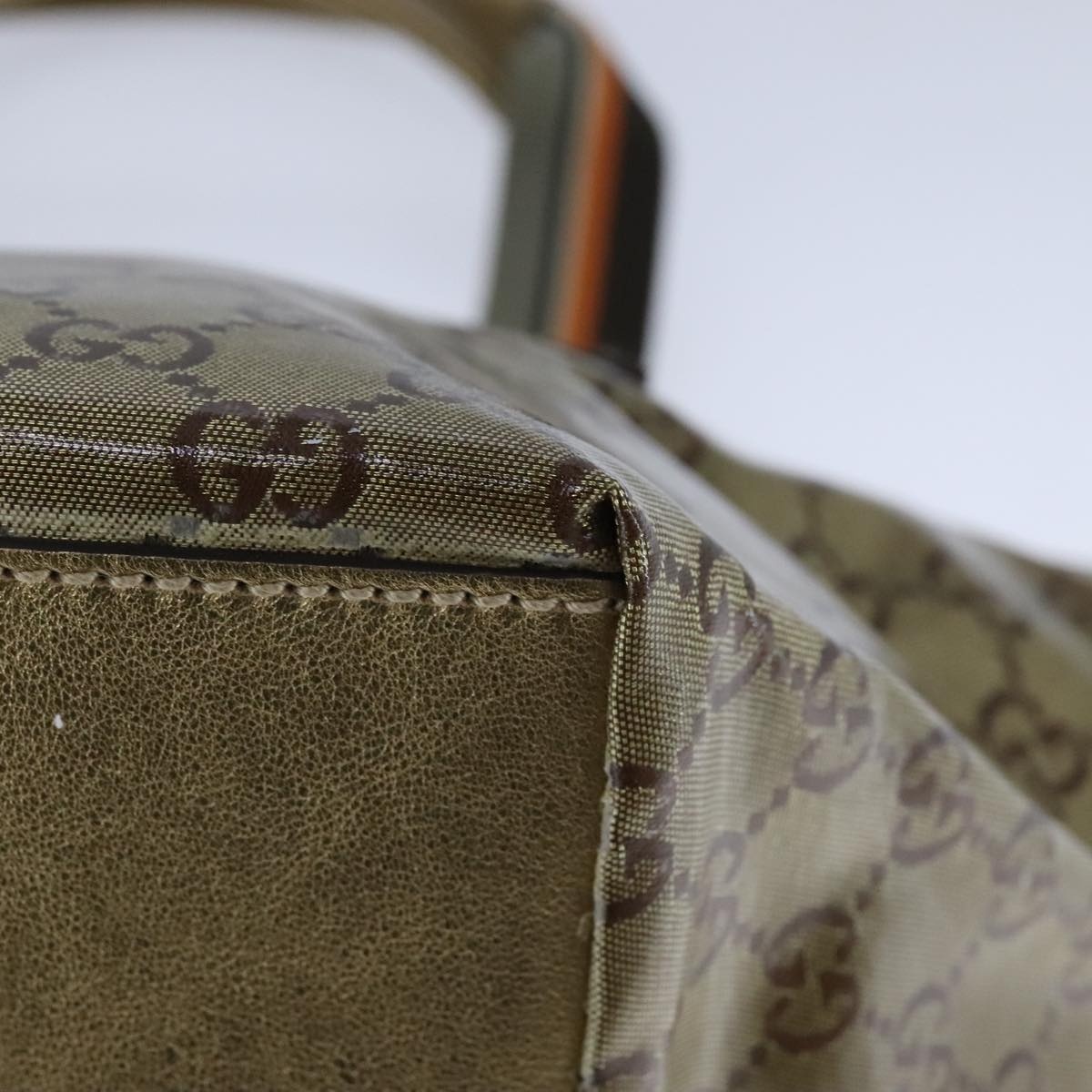 GUCCI GG Crystal Sherry Line Hand Bag Gray Gold Brown - 16
