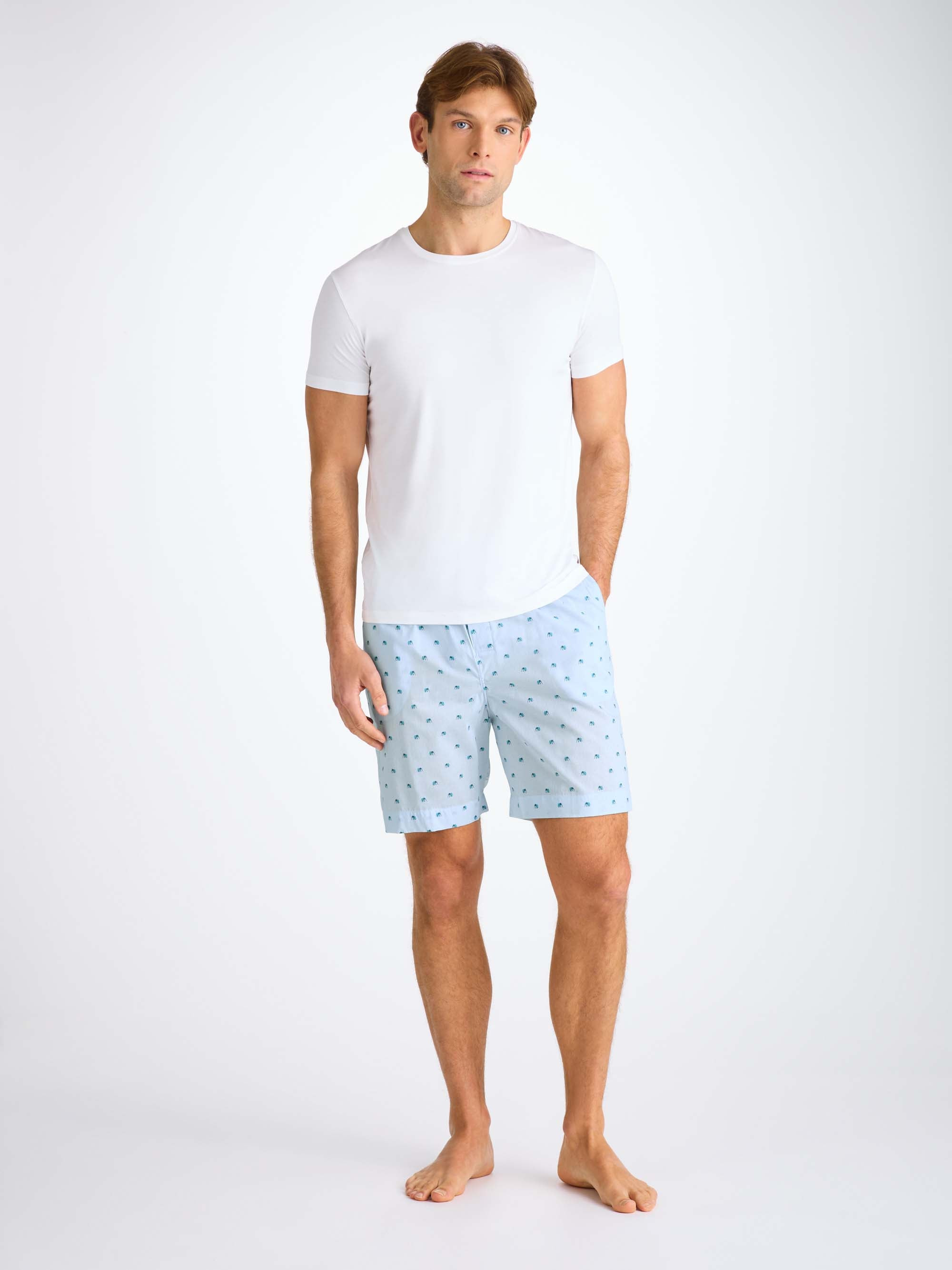 Men's Lounge Shorts Cotton Batiste Blue Elephant Print - 3