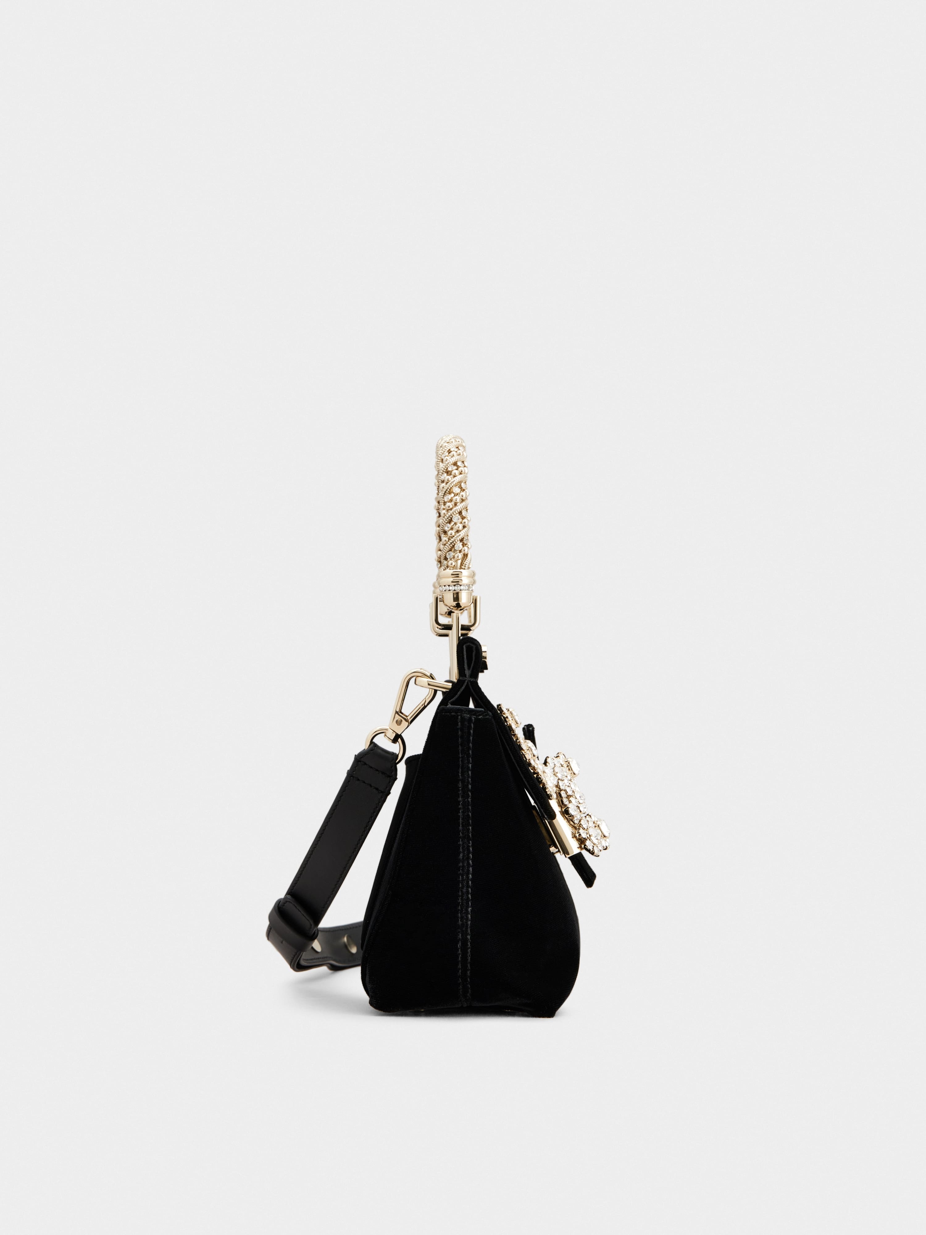 Viv' Cabas Jewel Crown Flower Strass Buckle Mini Bag in Velvet - 4