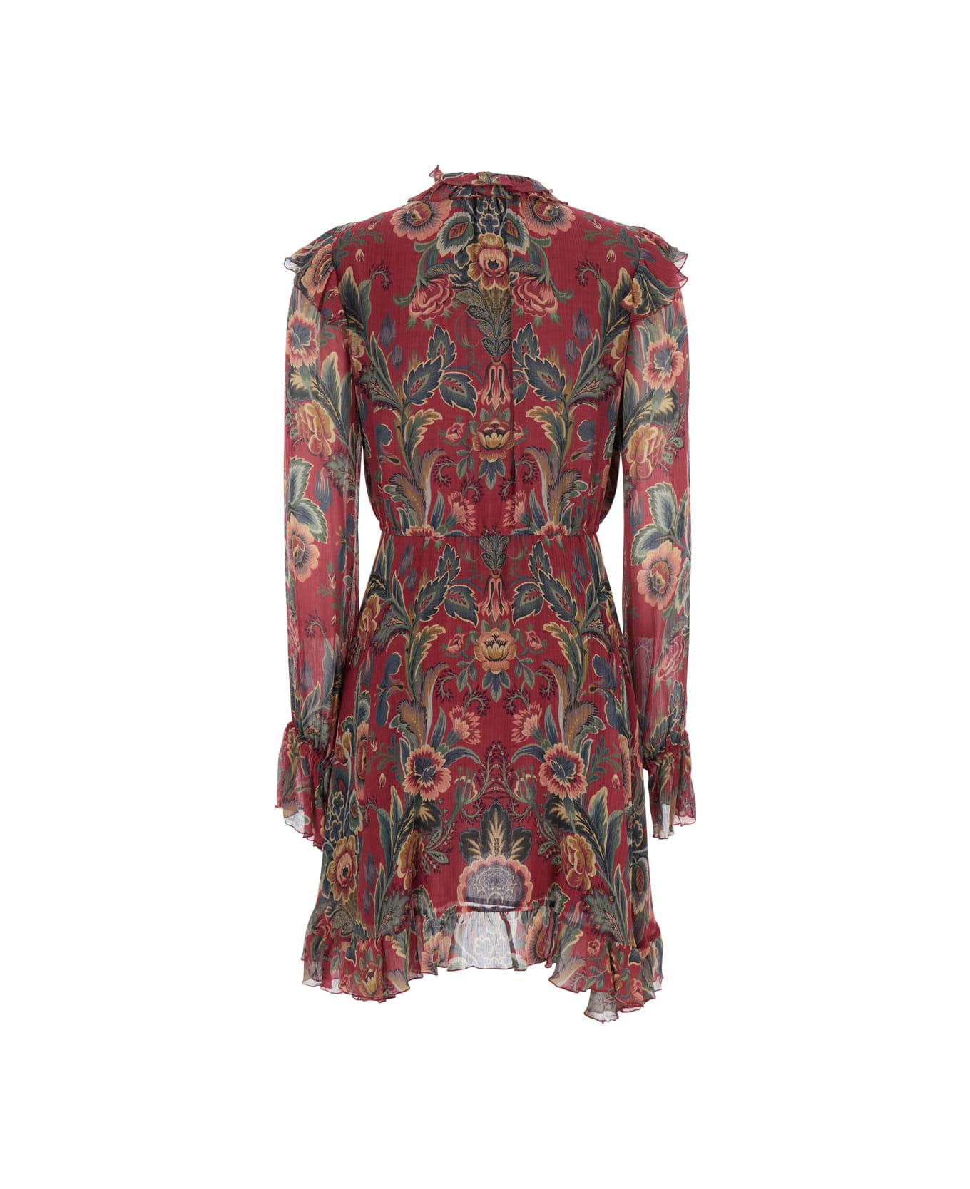 Red Ruched Mini Dress With All-over Floral Print In Viscose Blend Woman - 2