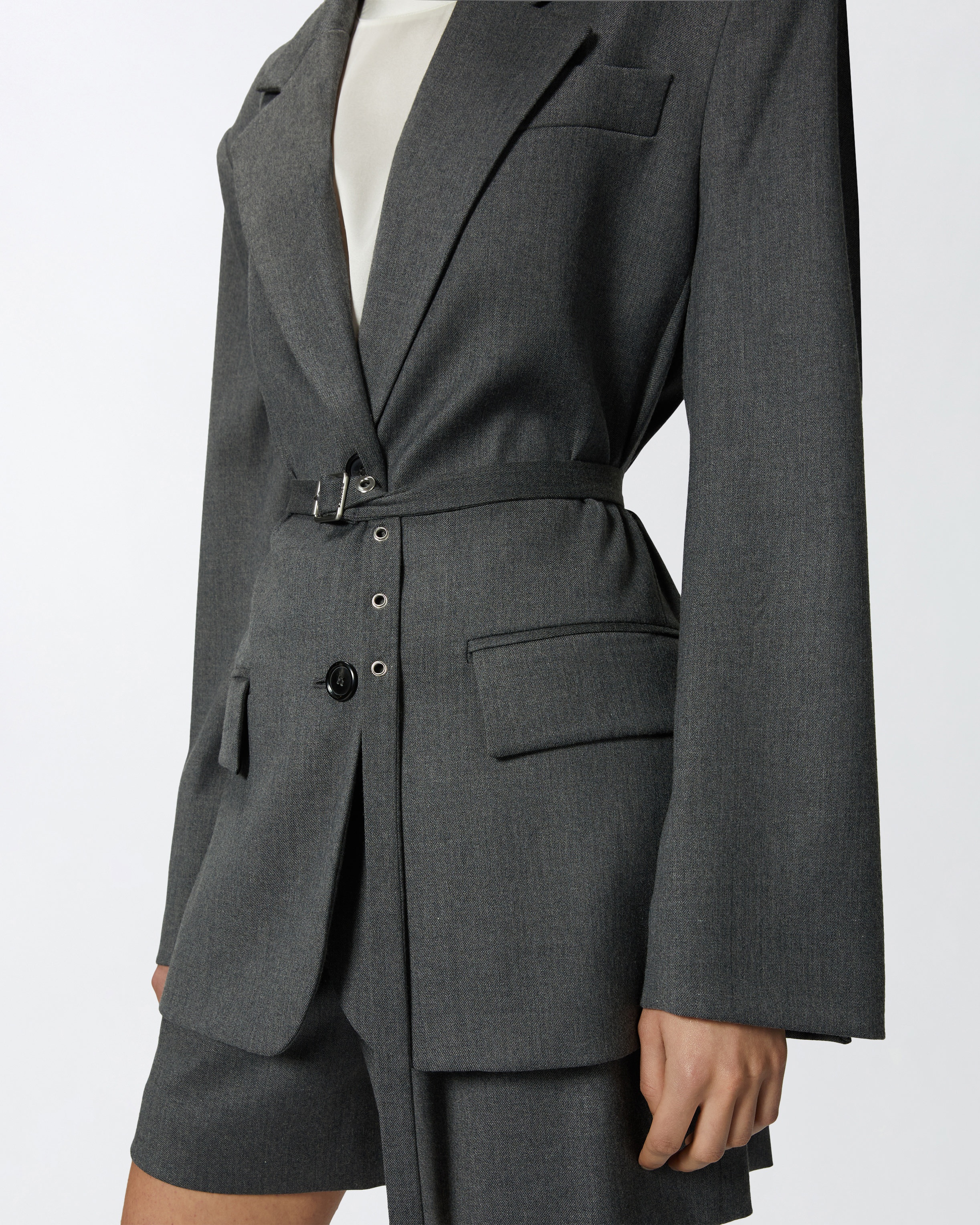 OVERSIZED FLANNEL BLAZER WITH THIN BELT - 5