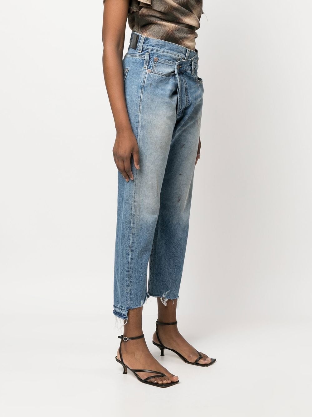 off-centre distressed denim trousers - 3