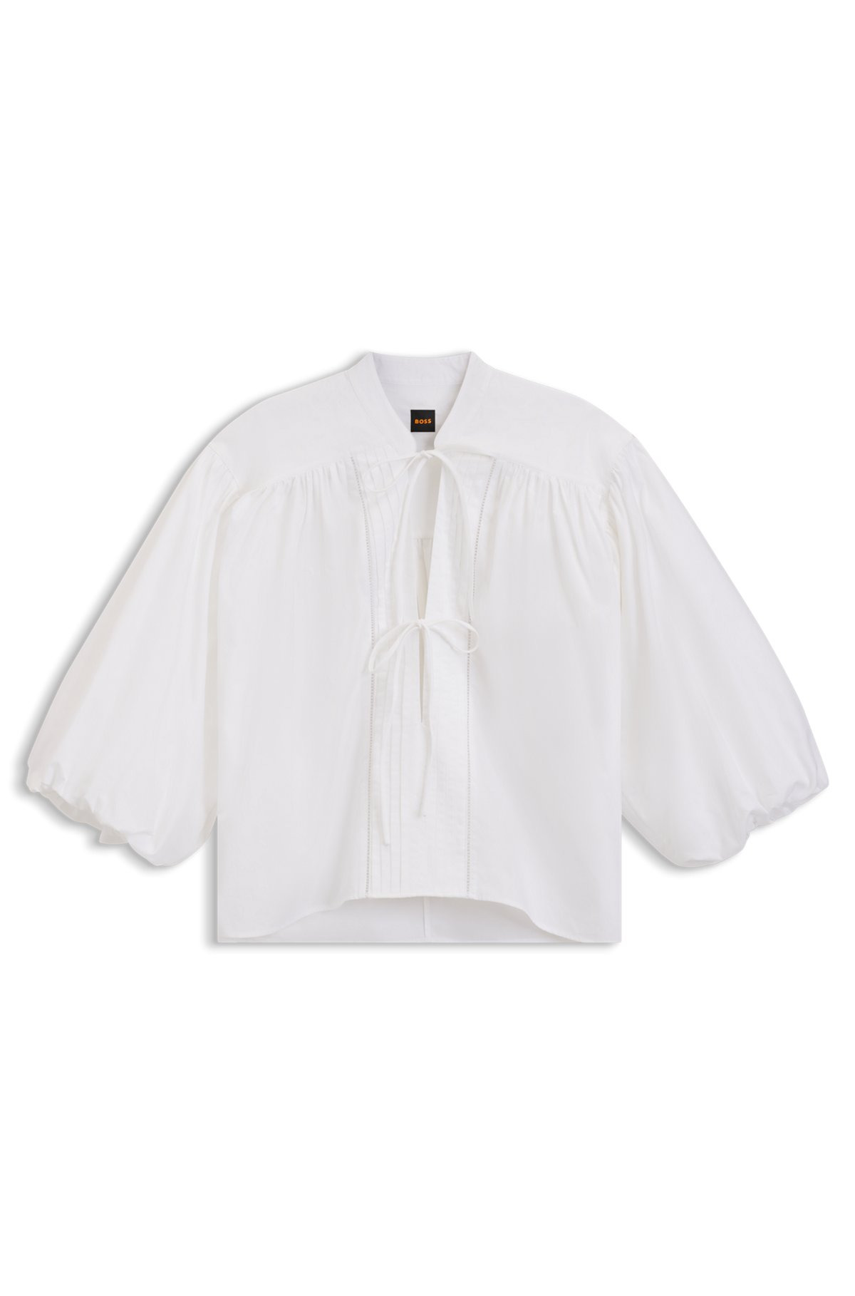 RELAXED-FIT BLOUSE IN COTTON POPLIN WITH TIE NECKLINE - 1