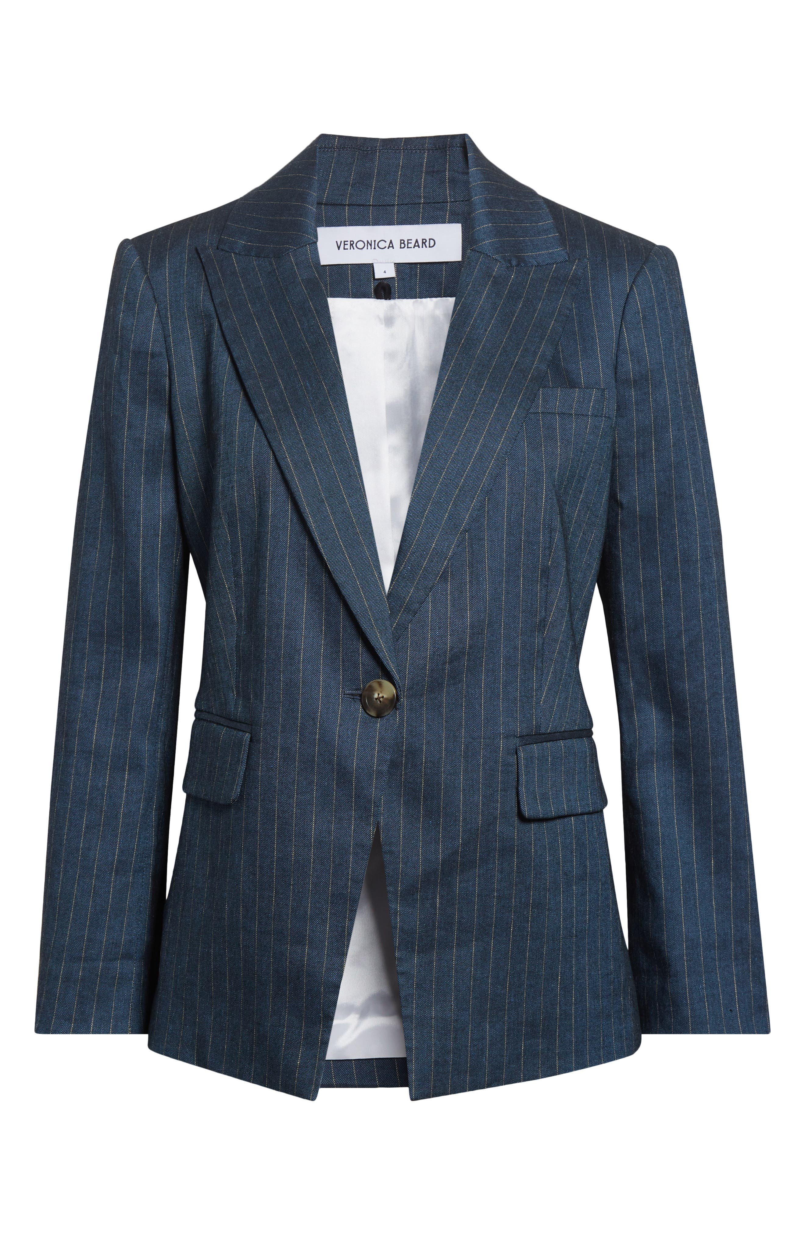 Veronica Beard Obie Pinstripe Linen Blend Dickey Jacket in Blue Dove at Nordstrom - 1