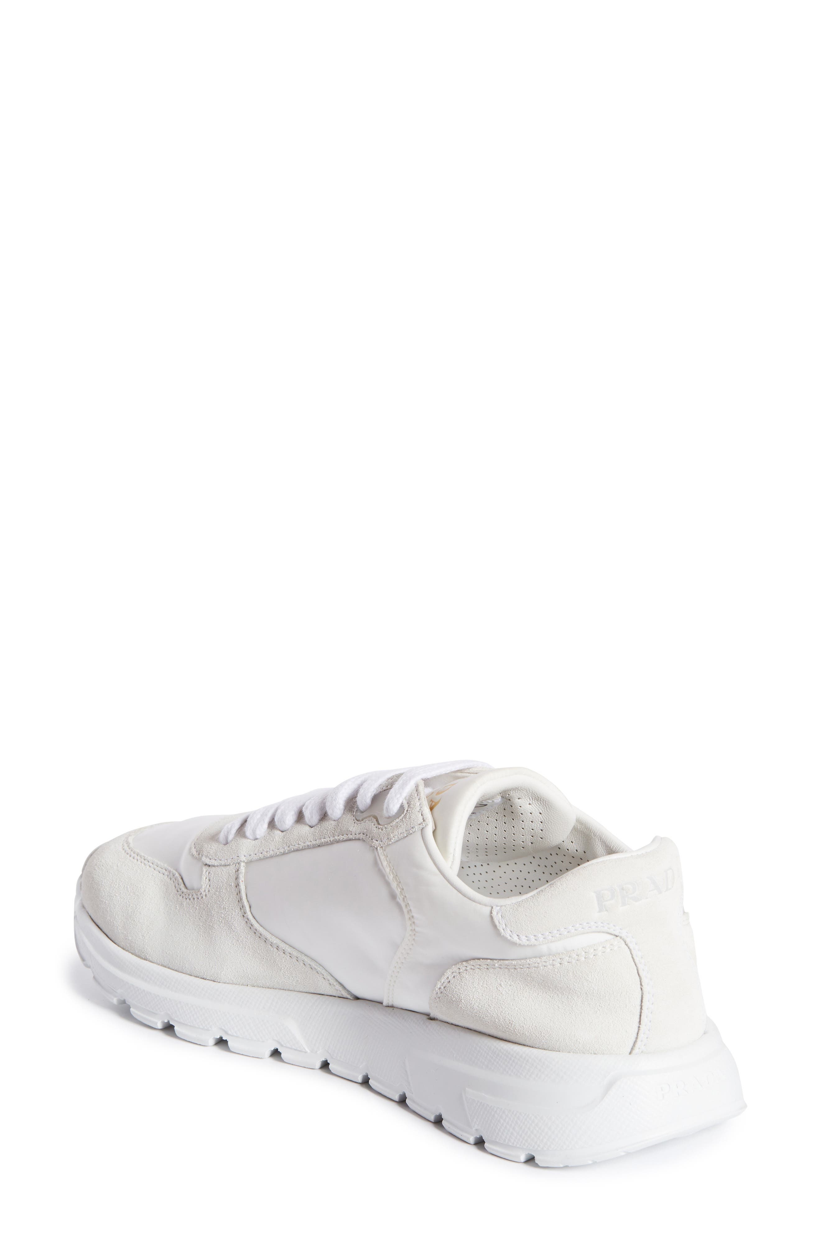 Prada Prax Nylon & Suede Sneaker in Bianco at Nordstrom - 2