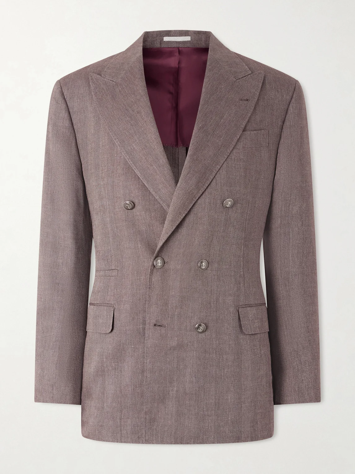 Double-Breasted Herringbone Linen and Virgin Wool-Blend Suit Jacket - 1