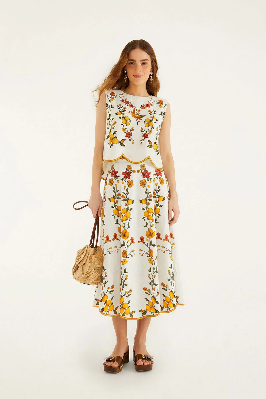 Lemon Bouquet Off-White Midi Skirt - 1