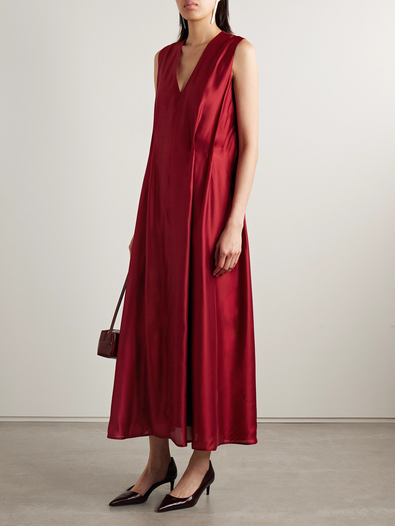 KHAITE Syd Pleated Satin-twill Midi Dress outlook