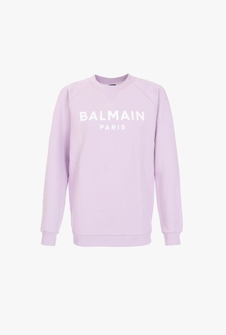 Lilac cotton sweatshirt with white Balmain logo - 1