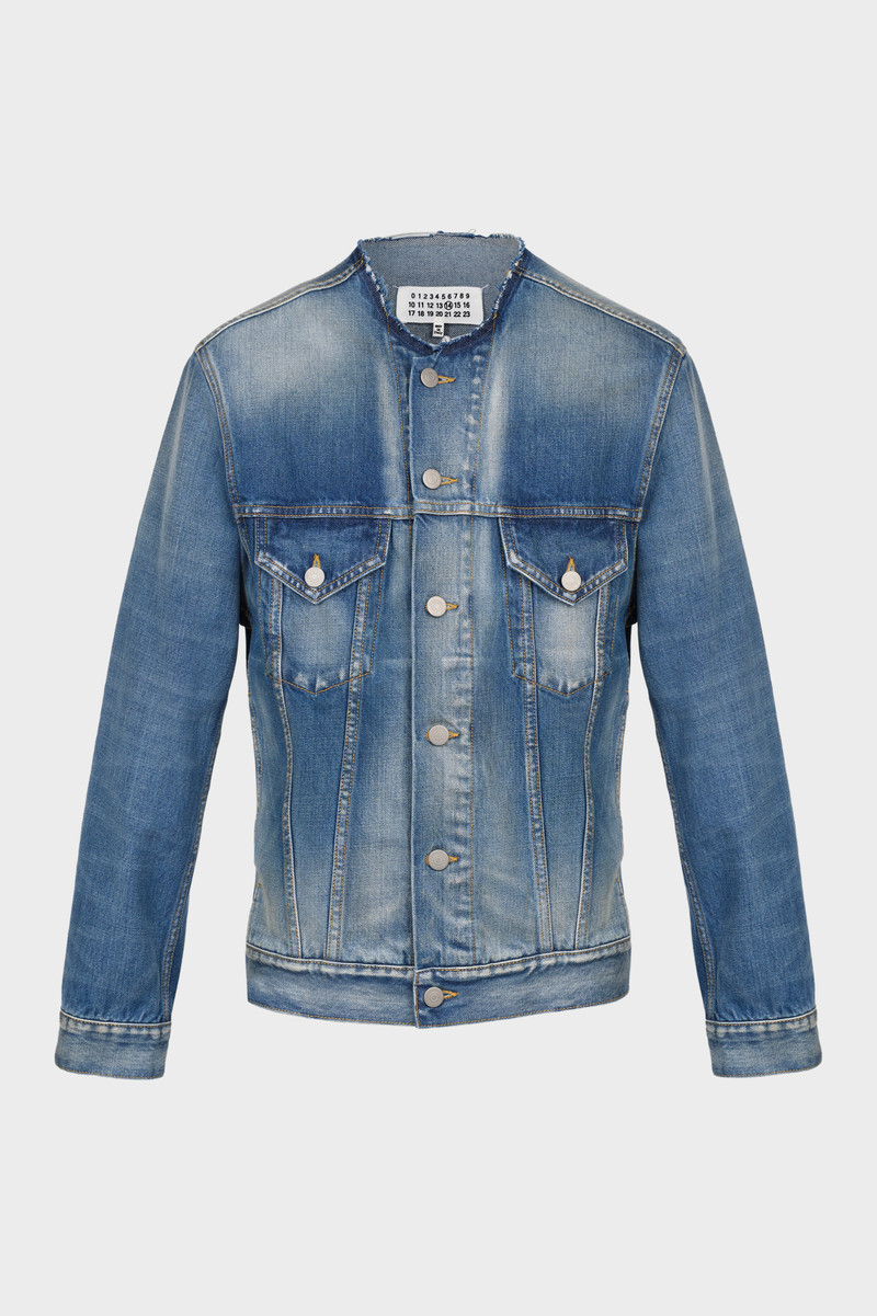 Collarless denim jacket 1