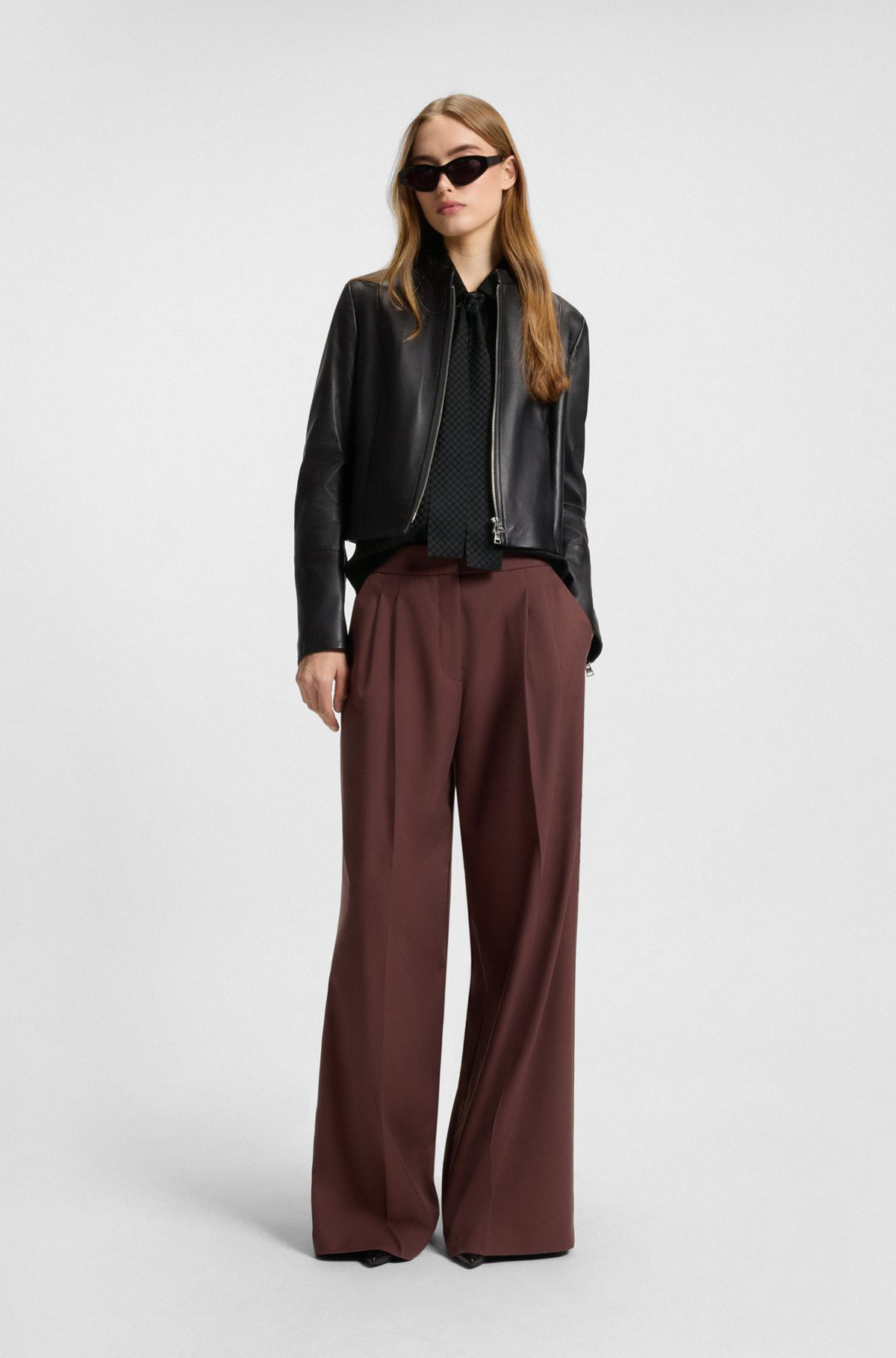 REGULAR-FIT BLOUSE IN CHECKERBOARD JACQUARD WITH TIE NECKLINE - 3