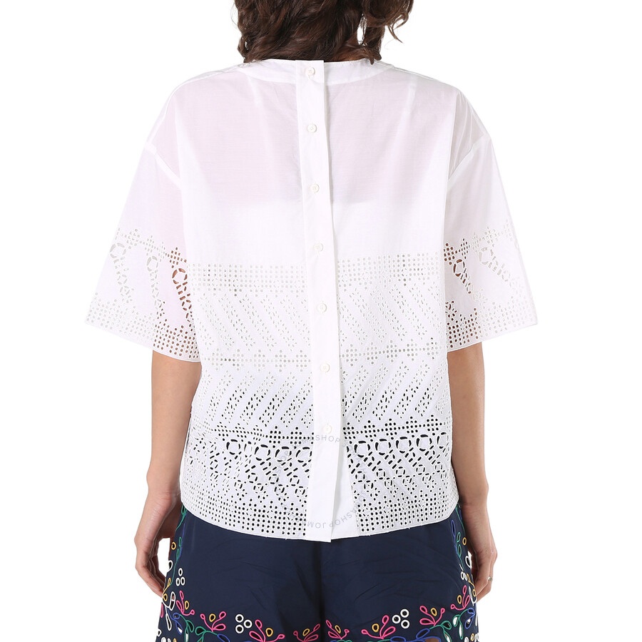Chloe Ladies White Cotton Poplin Embroidered Shirt, Brand Size 38 (US Size 4) - 3