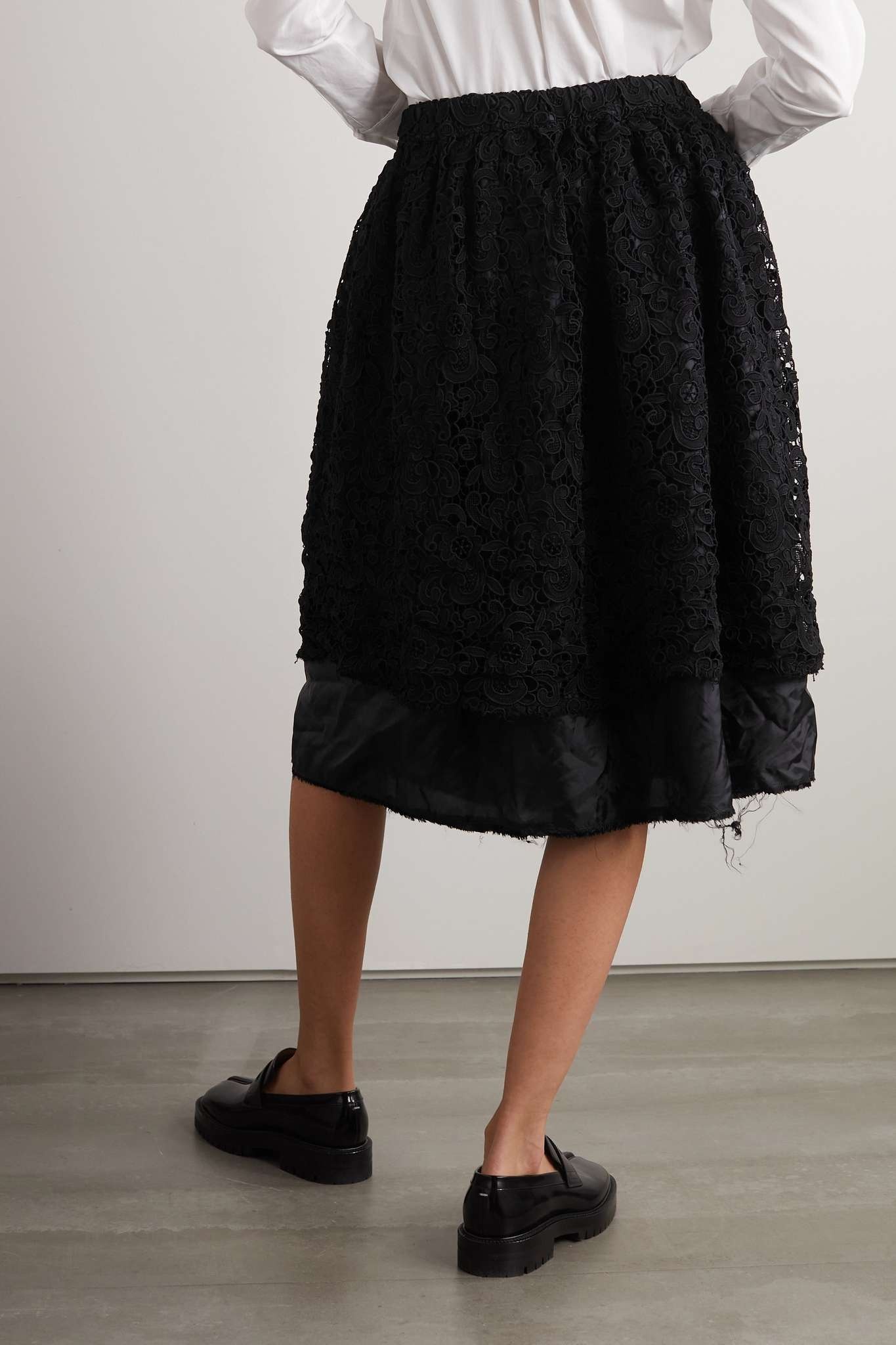 Tiered lace and satin midi skirt - 3