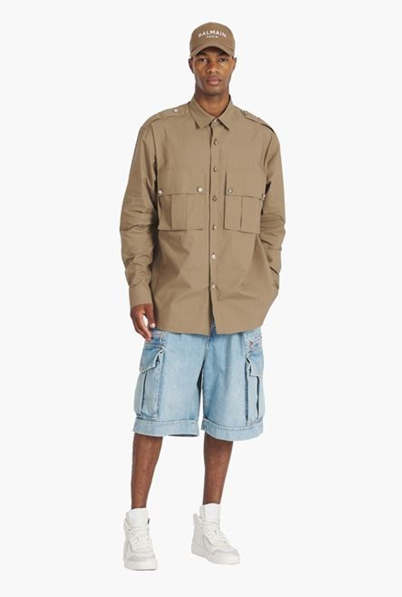Balmain Taupe cotton shirt with Balmain badge outlook