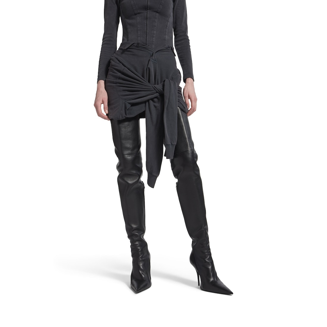 Women's Knotted Polo Skirt in Faded Black - 5