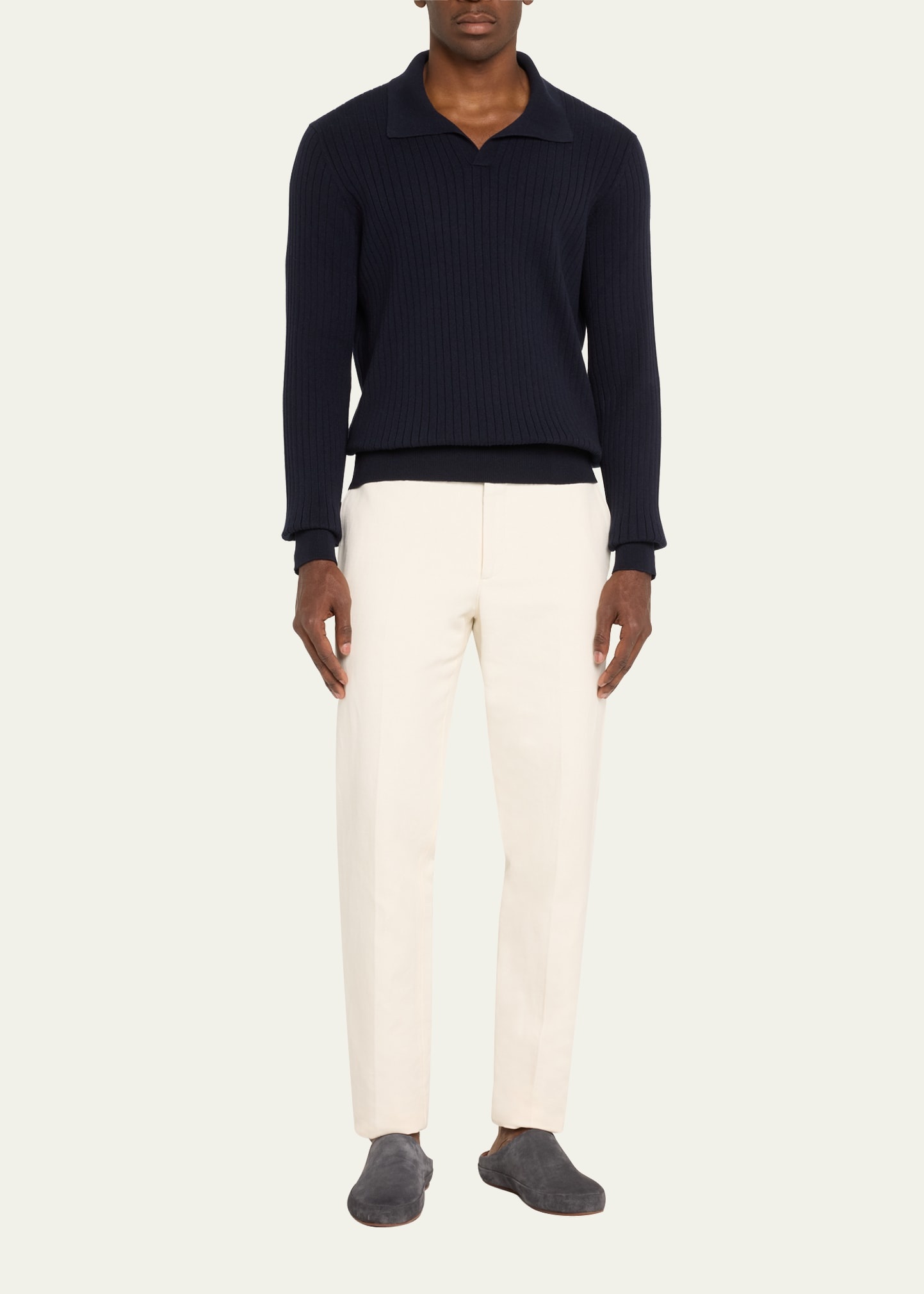 Men's Lexington Baby Cashmere Ribbed Polo Sweater - 2