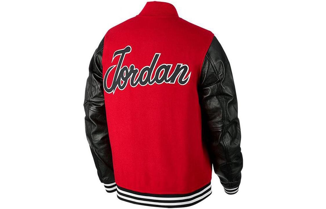 Men's Air Jordan Splicing Design Six Crowns Printing Baseball Jacket Red BQ5166-657 - 2