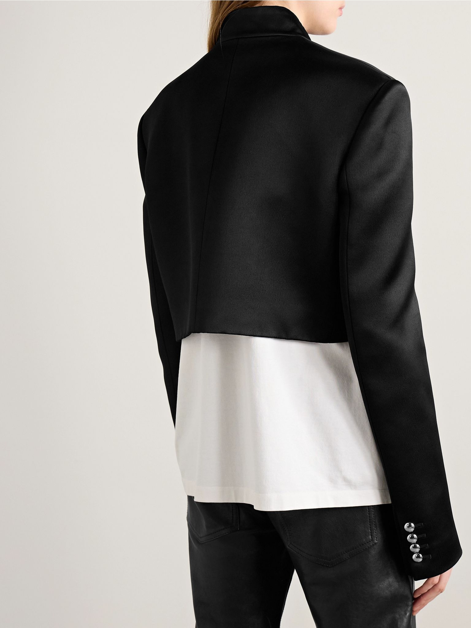 Samuelson cropped duchesse-satin jacket Black - 4