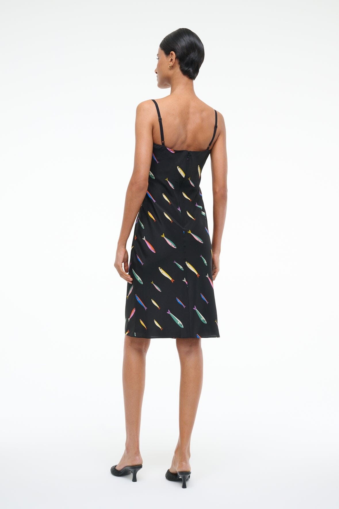 STAUD EVANGELINE SILK DRESS POP SARDINES BLACK - 6
