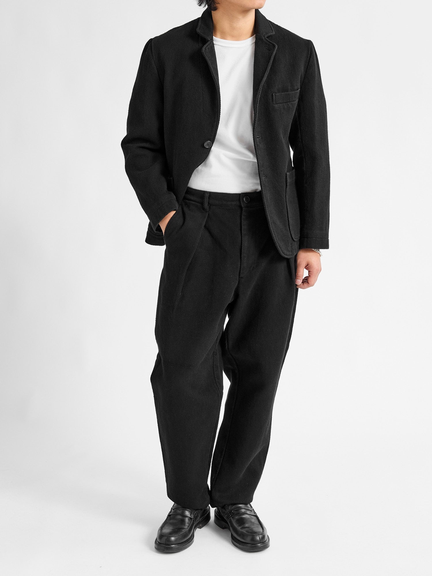 Double Cloth Sashiko Tailored Jacket in Black - 10