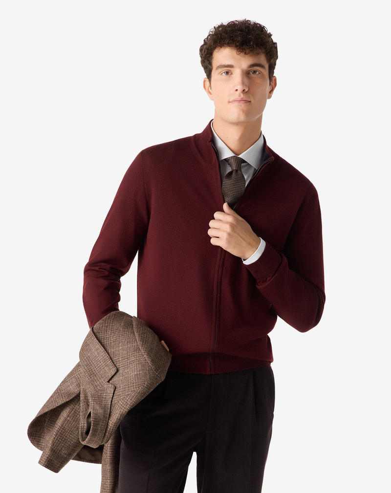 CORNELIANI Burgundy full zip extra fine wool jumper outlook