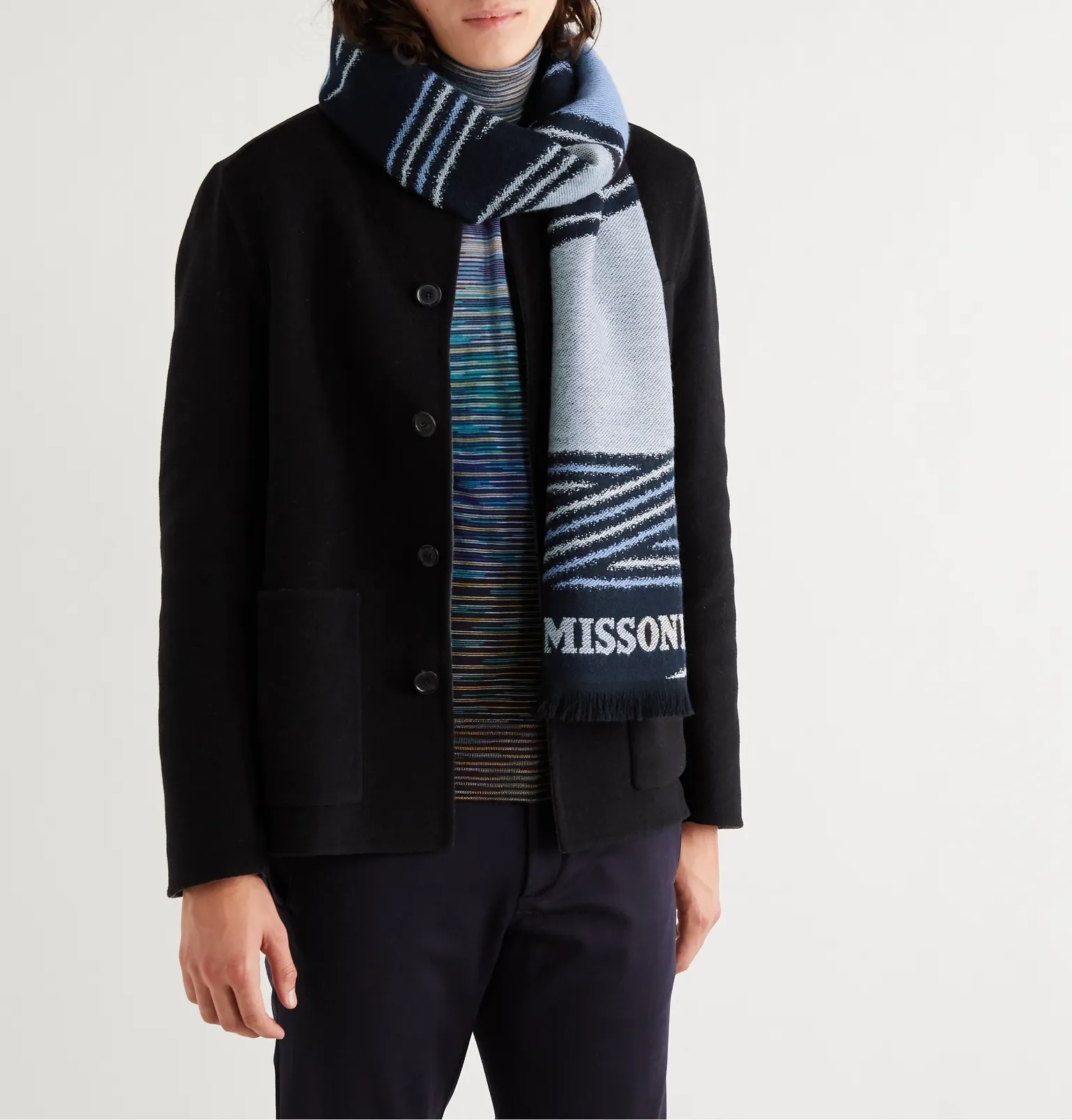 Fringed Striped Wool Scarf - 2